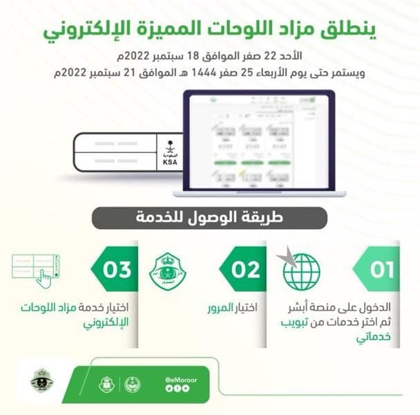 انطلاق مزاد اللوحات المميزة الإلكتروني عبر منصة أبشر