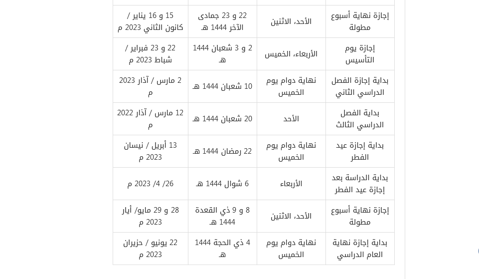 وزارة التعليم السعودية تعلن جدول الإجازات المطول