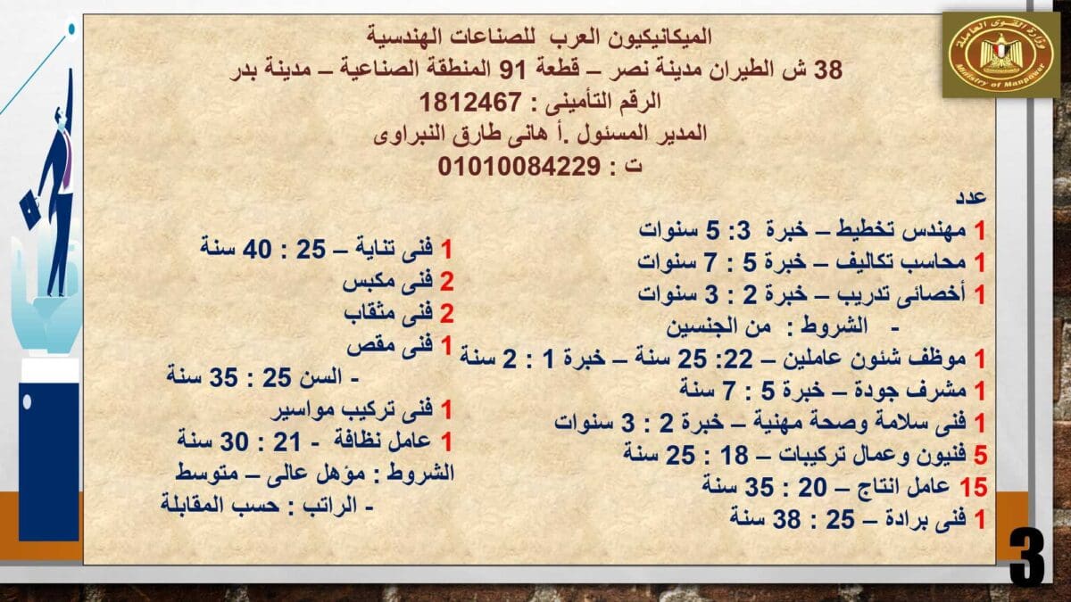 2700 فرصة عمل أعلنتها عنها وزارة القوى العاملة في 13 محافظة