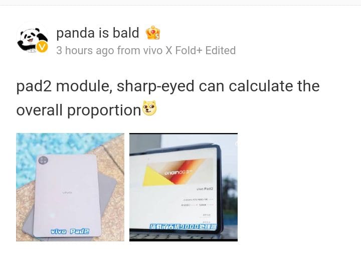 Live images of the Vivo Pad2 reveal the device's design and some of its details 