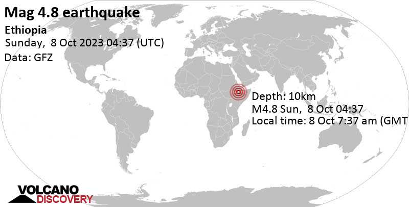 صورة توضح معلومات عن زلزال إثيوبيا اليوم - مصدر الصورة: وكالة Volcano Discovery عبر جوجل.