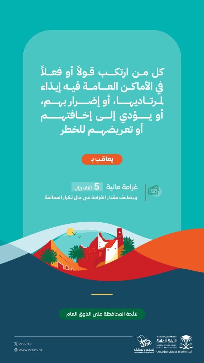 غرامة 5000 ريال سعودي.. المملكة العربية السعودية تحذر من السلوكيات المخالفة خلال احتفالات اليوم الوطني